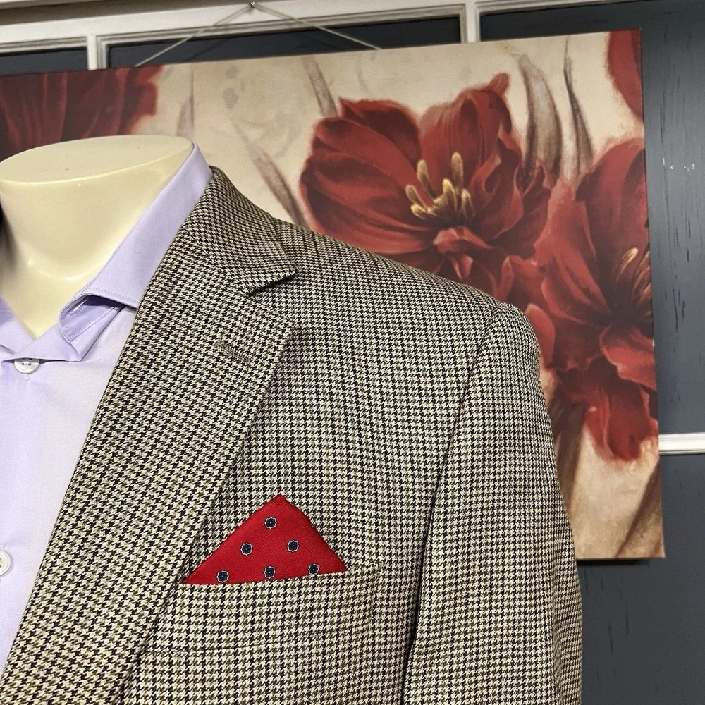 Chaps Silk Wool Blazer‎ Sport Coat Mens 42S Short Classic Fit Beige/Olive/Purple